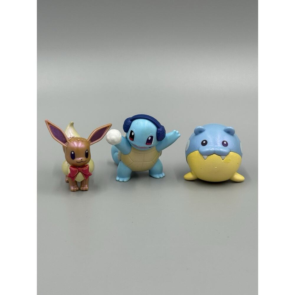 Pokemon Small Action Figures Lot Of 3 Squirtle W/ Snowball, Spheal,‎ Eevee